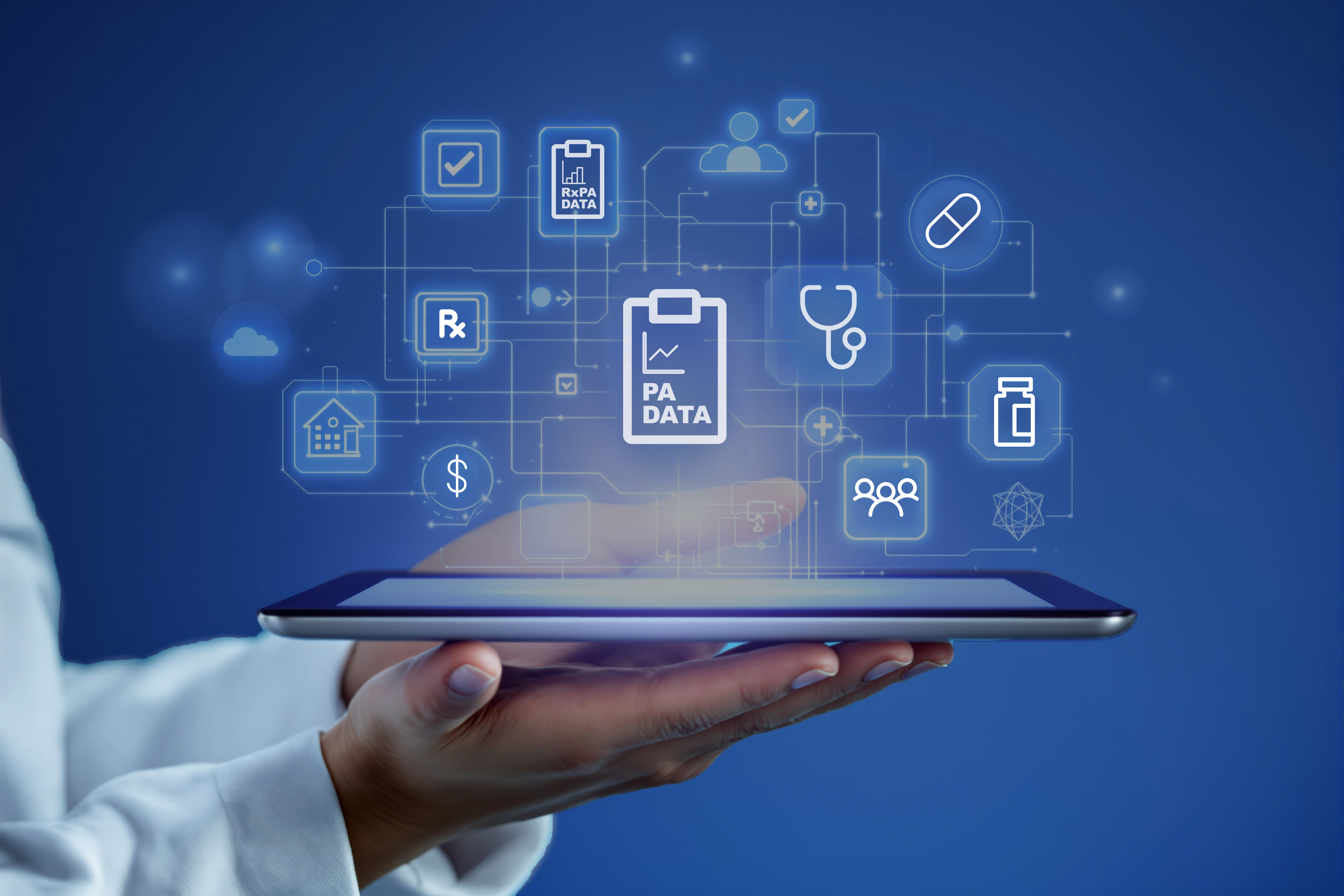 Abstract healthcare data composition introducing Forsyth’s come-to-market story.
