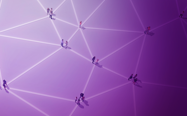 Purple data grid connecting humans